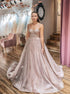 A Line Spaghetti Straps Tulle Sequins Lace Up Prom Dress LBQ4200